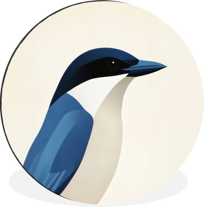 WallCircle - Wandcirkel - Muurcirkel - Illustratie - Blauw - Vogel - Aluminium - Dibond - 30x30 cm - Binnen en Buiten