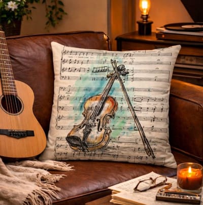 Vintage Melody Collection Kussenhoes - muziek - muzieknoten - muzieknoot - 45x45 cm