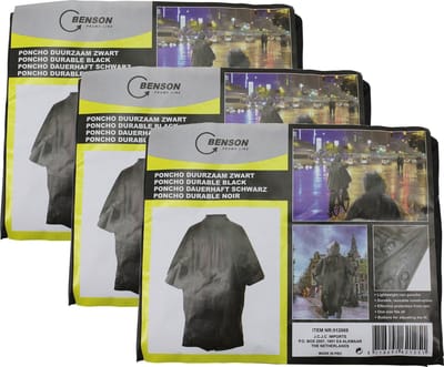 Benson Regenponcho - 3x stuks - zwart - herbruikbaar - voor volwassenen - poncho
