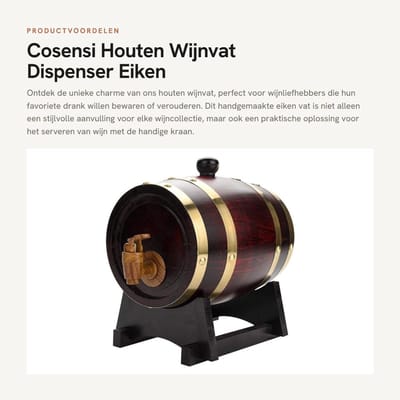 Dailygoods- Wijnvat 1,5 l - Eiken Houten Vat - Dispenser met Kraan - Handgemaakt - Lekbestendig - Voor Bewaren/Verouderen van Wijn