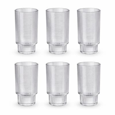 Majestix Waterglazen - Glazenset 6 Stuks - Ribble Glas - 330 ML - Geribbelde Glas - Stapelbaar - Waterglas - Water glazen - Ideaal voor Cocktails, Mocktails, Koude en Warme Dranken