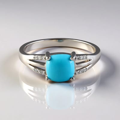 Cavill - Damesring 925 Sterling Zilver - 1,85 ct Sleeping Beauty Turkoois - Cambodjaanse Zirkonen - Vintage Kussen Cabochon - Elegant & Tijdloos