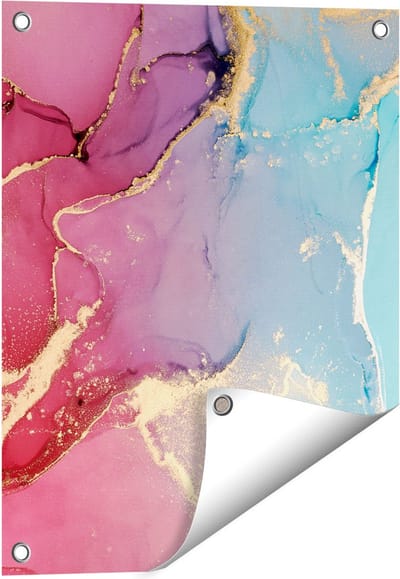 Gards Tuinposter Abstracte Kunst van Marmer - Roze met Blauw - 40x50 cm - Tuindoek - Tuindecoratie - Wanddecoratie buiten - Tuinschilderij