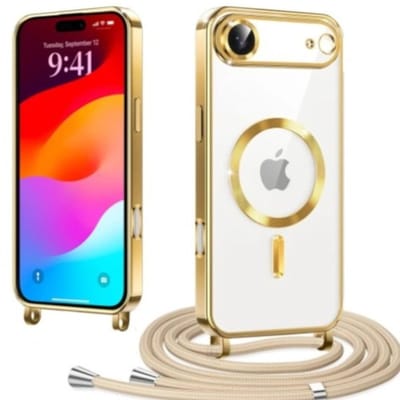 Casemania Hoesje Geschikt voor Apple iPhone Air - Goud - Siliconen Back Cover met Koord - Geschikt voor MagSafe - Telefoonhoesje met Koord - Crossbody Lanyard Cord Case