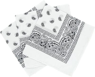 Set van 3 paisley hoofddoeken voor dames en heren 55 x 55 cm, halsdoek, zijden sjaal, hiphop hoofddoek,wit
