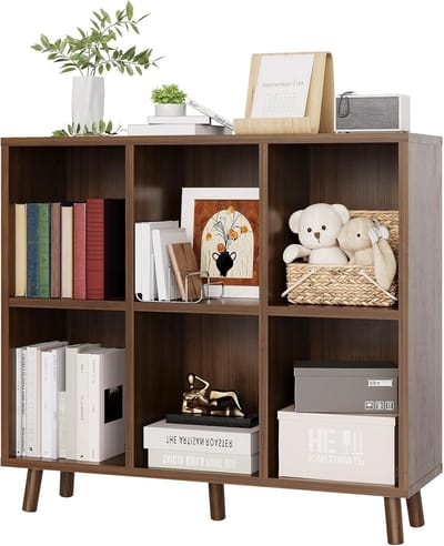 Vakkenkast met 6 Vakken - Open Boekenkast - Modern Opbergrek voor Woonkamer, Slaapkamer of Kantoor - Vrijstaand - Houtlook / Naturel