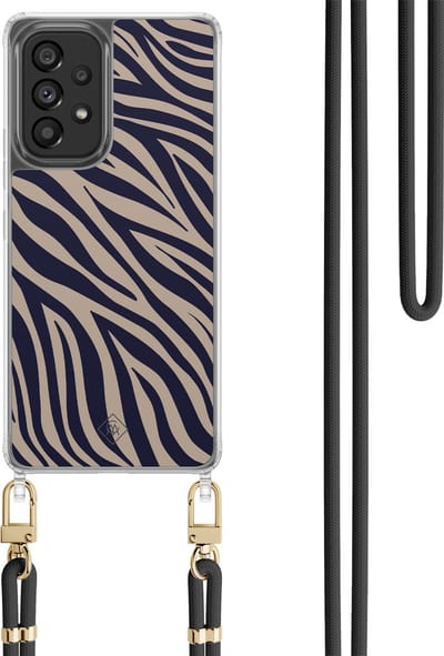 Casimoda® hoesje met koord - Geschikt voor Samsung A53 - Wavy Twist - Afneembaar koord - TPU/polycarbonaat - Blauw