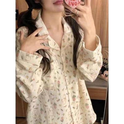 Damespyjama Nieuwe Herfst Lente Lange Mouw Zachte Nachtkleding Set Bloemenprint Kant Pyjama Vrouw Huis Nachtkleding Set Vest XXL black