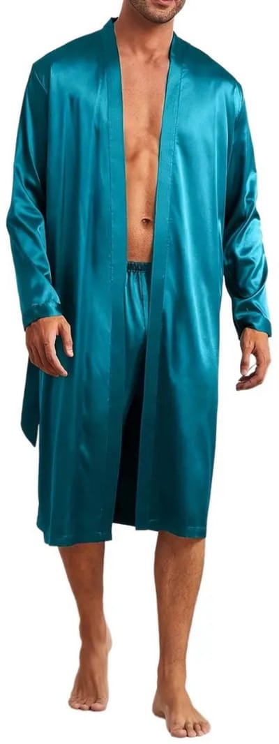 Livano Satijnen Badjas Heren - Kimono - Kamerjas - Satijn - Ochtendjas - Pyjama - Turqoise - Maat S