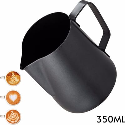 Melkopschuimkan van Teflon (350ml) - Zwart Antraciet - Melkkannetje RVS voor Barista