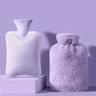 Warmwaterkruik met hoes-2 liter-klassieke rubberen warmwaterzak voor handen en voeten-paars
