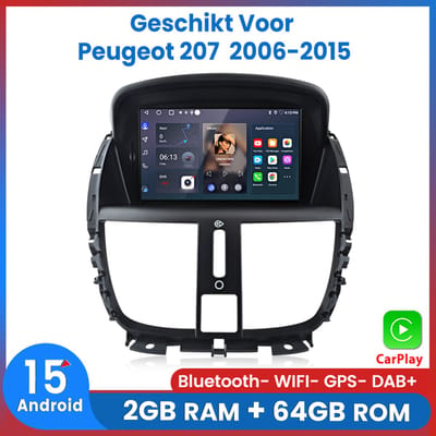Awesafe Android 15.0 Systeem Autoradio - Geschikt Voor Peugeot 207 2006 t/m 2015 - Draadloos CarPlay & Android Auto - 2GB RAM + 64GB ROM - Bluetooth & WiFi - GPS Navigatie - Radio Scherm - 2006 2007 2008 2009 2010 2011 2012 2013 2014 2015
