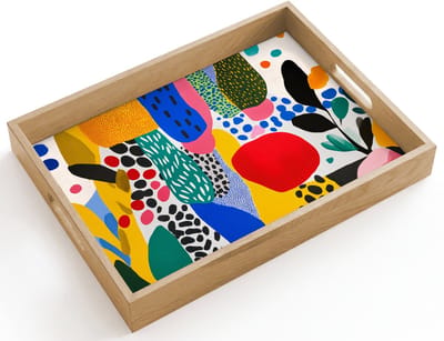 Dienblad hout 40x30 cm - Schootdienblad - Stippen - Vormen - Modern - Kleuren - Borrelplank rechthoek - Plateau dienbladen