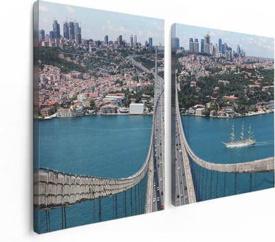 Artaza Canvas Schilderij Tweeluik Istanbul Bosporus Brug Vanaf Boven - 120x80 - Foto Op Canvas - Canvas Print