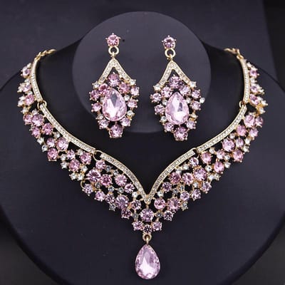 Paarse Kroon Bruids Sieraden Sets Luxe Prinses Bruiloft Tiara's Choker Ketting Set Bruids Oorbellen Kostuum Sieraden Dubai Sets gray