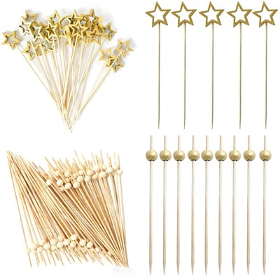 150 Stervormige Cocktailprikkers, Houten Tandenstokers voor Fingerfood, Herbruikbare Proefvorkjes, Fruitspiesjes voor Feestjes en Barbecues