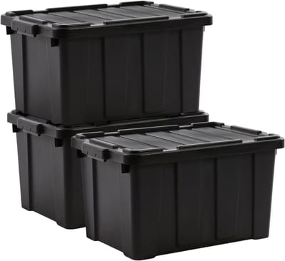 SP® Opbergbox - Opbergdozen - Plastic Opbergdoos met Deksel - Zwart - Zwart - 58cm x 38cm x 32cm