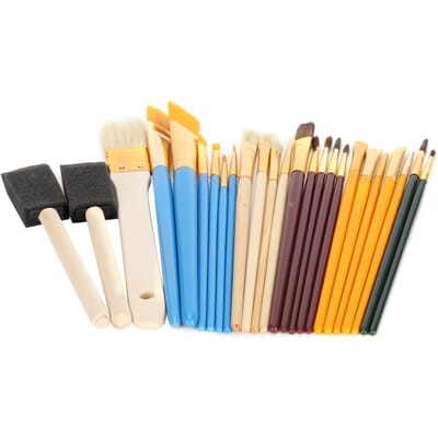 Ensemble de 25 Pinceaux de Peinture Huile Aquarelle Acrylique Manche en Bois Kit de Pinceaux à Dessin beige