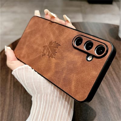 Étui de luxe en peau de mouton feuille d'érable pour Samsung S24 FE S23 S22 S21 Ultra Plus Note20 A55 A54 A35 A34 A25 A24 A23 A15 5G A14 Housse For S23 FE