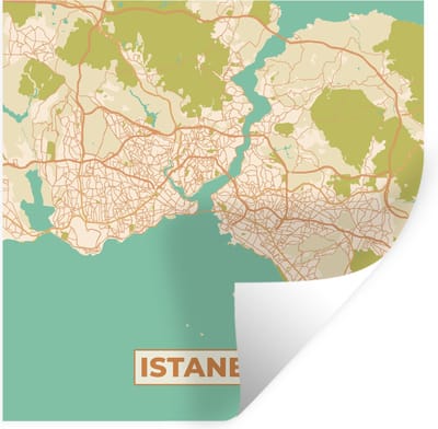 Muurstickers - Sticker Folie - Kaart - Istanbul - Plattegrond - Stadskaart - Vintage - 100x100 cm - Plakfolie - Muurstickers Kinderkamer - Zelfklevend Behang XXL - Zelfklevend behangpapier - Stickerfolie