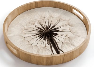 Dienblad rond 40x40 cm - Schootdienblad hout - Paardenbloem - Minimalistisch - Wit - Borrelplank rechthoek - Plateau houten dienbladen