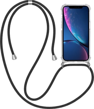 Telefoonhoesje Geschikt voor iPhone Xr met Koord en Stootrand - TPU Backcover Shockproof met Lanyard - Smartphonica geschikt voor Apple iPhone XR