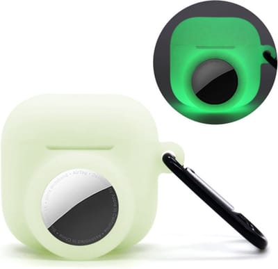 2 in 1 AirPods 4 en Airtag Case - Beschermhoes - AirPods 4 Cover - AirPods 4 AirTag Hoesje - tracker - hoesje geschikt voor Apple Airpods 4 - wit glow in the dark