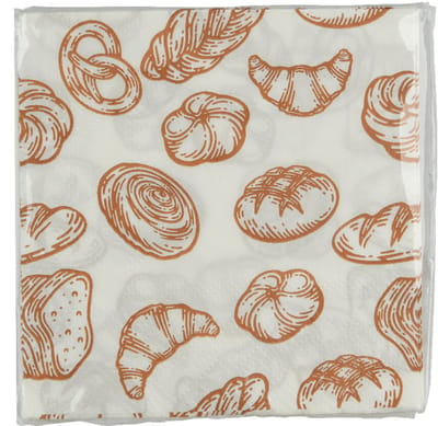 Decoris - Papieren servetten - Motief van ontbijtkoeken - Wit / bruin - 25 x 25 cm croissant