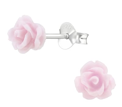 Joy|S - Zilveren roos oorbellen - zacht roze roosje - 6 mm - kinderoorbellen