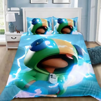 Jeux d'Anime B-Brawl Leon Ensemble de Literie Jeux Housse de Couette Taie d'Oreiller Adulte Garçon Fille Décoration de Chambre à Coucher Cadeaux pour Enfants (135x200cm)