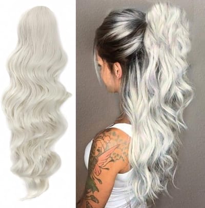 Langgolvende Ponytail Haarstuk Clip Extensions met Trekkoord, Natuurlijke Look, Perfect voor Afro en Krullend Haar, Ideaal voor Vlechten en Stijlvolle Updo's