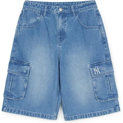 MLB Denim Serie New York Yankees Basic Cargo Losse Mode Veelzijdig Eenvoudig Vijfpunts Denim Shorts Dames shorts Indigo 3FDPB0453-50INS S gray