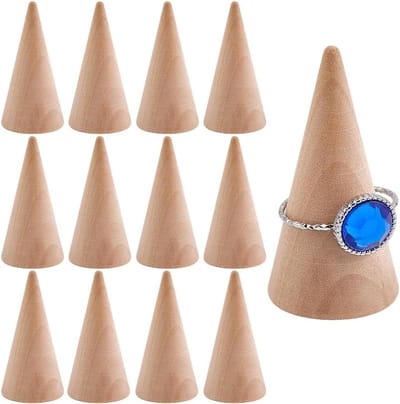 16 Stuks Natuurlijke Houten Kegels voor Vingerringen – Decoratieve Sieradenstandaard voor Bruiloft en Feestjes – Houten Torens voor Ringen en Accessoires