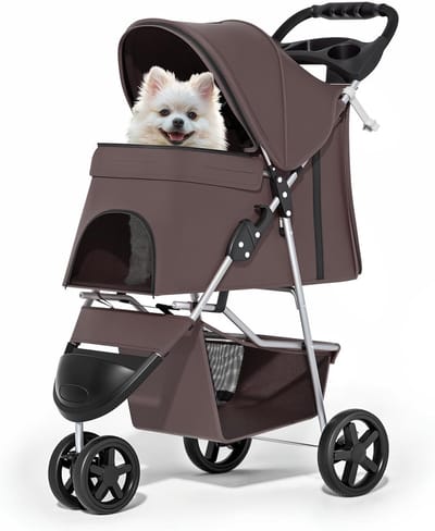 Opvouwbare Hondenbuggy voor Kleine Honden en Katten - 3 Wielen en Weerhoes