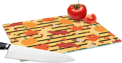 Glazen Snijplank - 28x20 - Pompoen - Bes - Bladeren - Herfst - Patroon - Snijplanken Glas