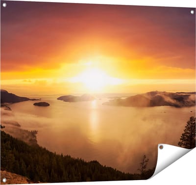 Gards Tuinposter Zonsondergang in de Bergen met Wolken - 100x80 cm - Tuindoek - Tuindecoratie - Wanddecoratie buiten - Tuinschilderij