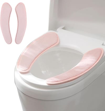 Thick and Warm Toilet Seat Cover - With Sticky Toilet Seat Cushion - Washable and Reusable Mat for Winter - Double Valve Separation, TPR Back Glue, Soft and Protective (Pink)