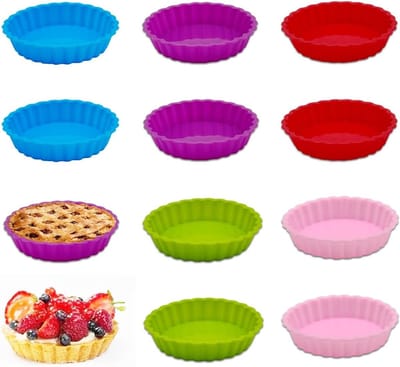 Set van 10 Siliconen Tartletvormen voor Mini Taarten, 11 cm - Niet-Plakkerige Cakevormen voor Quiche en Taartdeeg