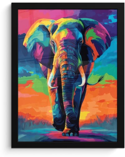 Poster in lijst - Fotolijst 30x40 cm - Posters - Olifant - Kleurrijk - Lucht - Abstract - Posterlijst zwart - Decoratie - Wanddecoratie woonkamer - Muurdecoratie slaapkamer