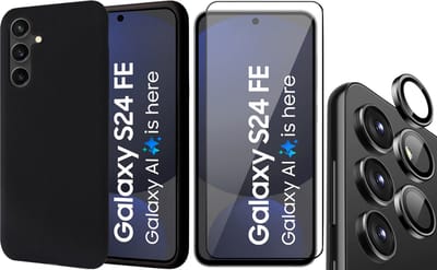 Hoesje geschikt voor Samsung Galaxy S24 FE - Screenprotector Volledig Dekkend Glas & Camera Protector - Mat Back Case Zwart