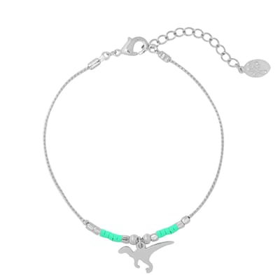 Armband - Dino hangertje - Gold plated - Groene kraaltjes - 16+3 Centimeter verstelbaar - Damesdingetjes