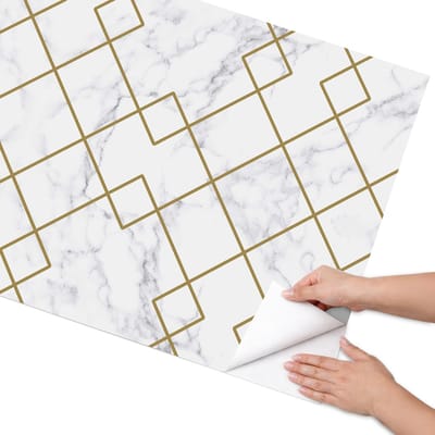 Coloray Meubel Wrap Folie - Wit Meubelfolie - 75x150 cm - Meubel Wrap Folie Marmergeometrie - Plakfolie Meubels - Minimalist Meubelfolie - Decoratiefolie Zelfklevend - Slaapkamer decoratie - Achtergronden en patronen