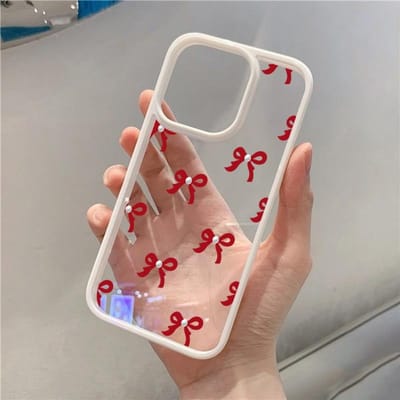 Modieus Rood Roze Strik Telefoonhoesje Voor iPhone 15 16 Pro Max Plus 16E 14 13 12 11 Pro Max XR X XS Max 7 8 Plus SE Transparante Hoes For iPhone16 Pro Max