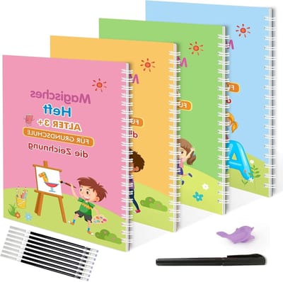 Grote set met 4 magische oefenschriften, 1 magische pen, 7 navullingen en 1 schrijfhulp voor creatief leren