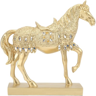 Décor Cheval Doré Art Animal Figurine et Statue Ornement pour Maison Bureau beige