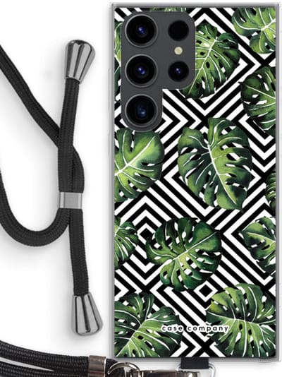 Case Company® - Hoesje met koord geschikt voor Samsung Galaxy S23 Ultra hoesje met Koord - Geometrische jungle - Telefoonhoesje met Zwart Koord - Bescherming aan alle Kanten en Over de Schermrand