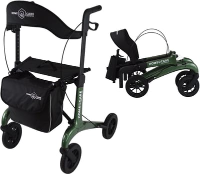 Homecare Ultra lichtgewicht Carbon Rollator - Slechts 5,8 kg - Dubbel opvouwbaar - met Reistas - tot 150 kg - Groen