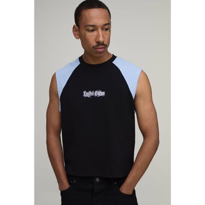 Regular Verkort Raglan Tanktop Met Sloganprint | Black | Size Small