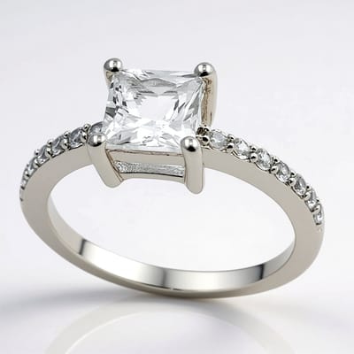 Cavill - Zilveren ring met Danburiet 925 Sterling Zilver - Princess geslepen danburiet 0,97 ct en 14 Zirkonen 0,29 ct - Elegante ring uit Mexico