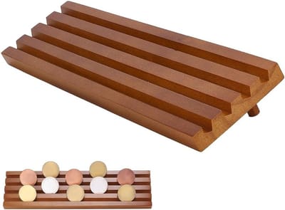 Houten Display Houder voor Uitdagingsmunten - 4 Rijen, Verzamelobjecten, Militair, Desk Display, 32.5 x 9 x 5.5 cm
